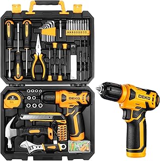 DEKO Caisse a Outil Avec Perceuse Visseuse Multifonction Sans Fil 8V, 126 Pièces Malette Outils complete, Ensemble d'Outils avec Perceusepour Réparation, Entretien et Travail