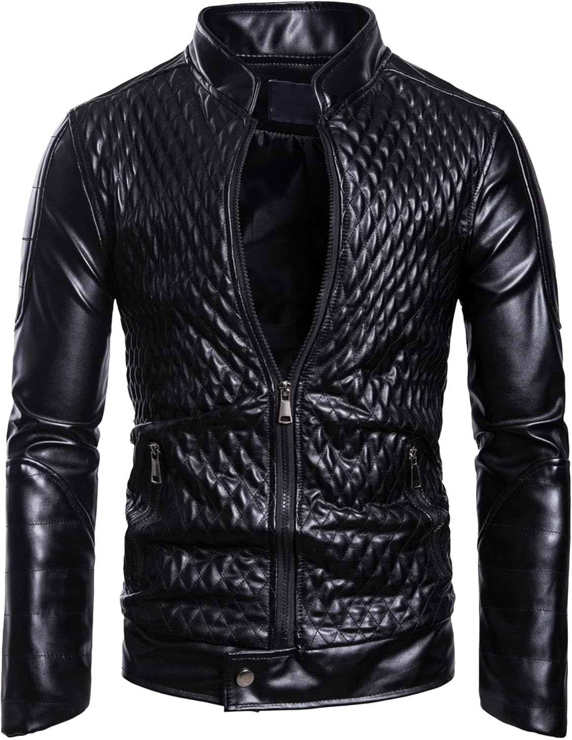 Mens Motorcycle Leather Jacket Stand Collar PU Lightweight Jackets Bomber Biker Outerwear Zipper Coat