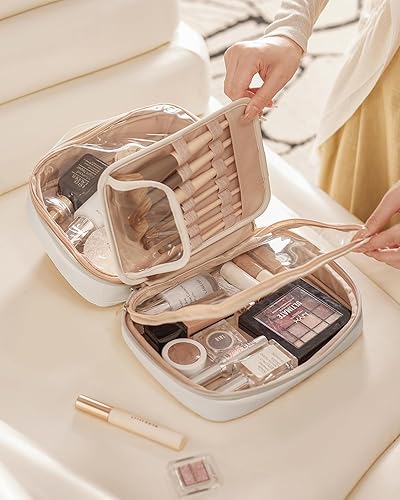 Miniatura 195 de EACHY - Bolsa de maquillaje de viaje, bolsa de cosméticos de gran capacidad para mujeres, portátil, impermeable, bolsa de aseo plana abierta