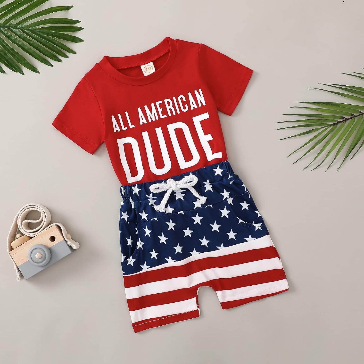 Toddler Baby Boys 4th of July Outfits Short Sleeve Star Stripe Letter Print T-Shirts With Shorts
