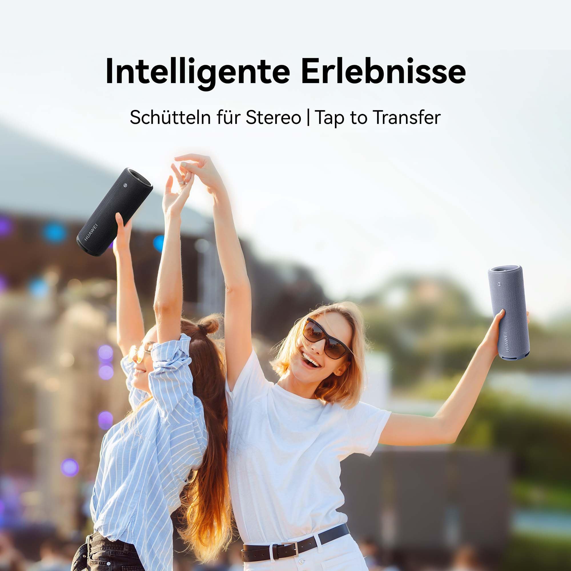 HUAWEI Sound Joy 2 Tragbarer Bluetooth-Lautsprecher, Schwarz | Sound-Vierfach-System, 26-Stunden-Wiedergabe, IP67 Staub- und wasserbeständig, Schütteln für Stereo, stilvolle Lichtshow