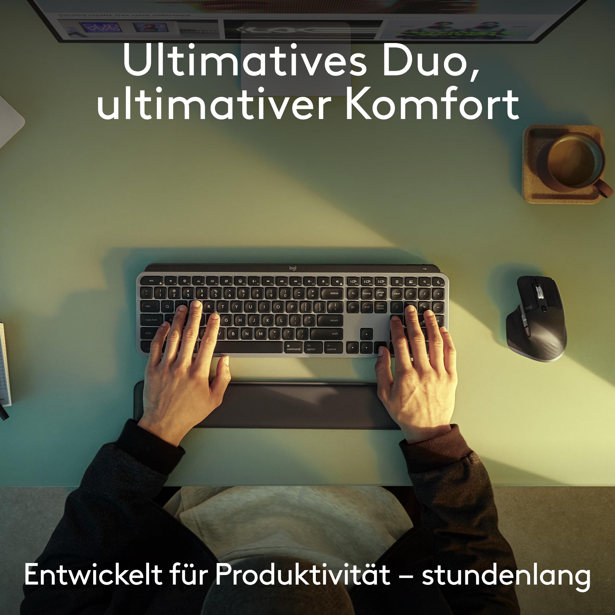 Logitech MX Keys S Combo for Mac, kabellose Tastatur/Maus mit Handballenauflage, beleuchtete Tastatur, schnellscrollende Maus, Bluetooth USB C für Pro/MacBook Air/iMac/iPad, QWERTZ DE - Grau