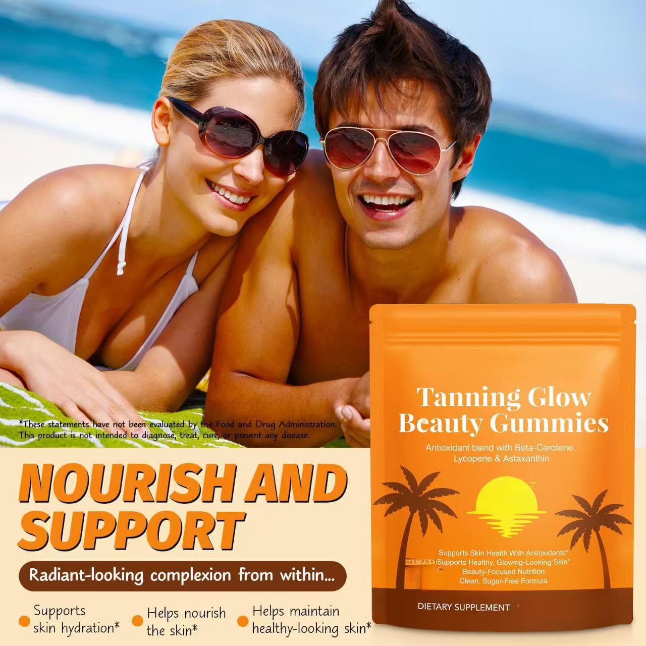 Bonbons bronzants à l'astaxanthine pour femmes et hommes, supplément de bronzage sans soleil avec collagène et vitamines, profitez d'un produit savoureux et facile à transporter
