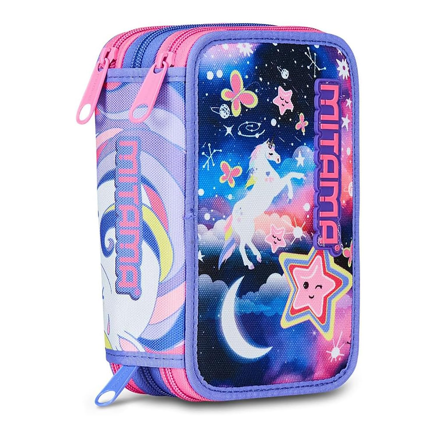 Mitama Astuccio Scuola 3 Scomparti, TRIPLO MAGIC PINK, Contenuto 47 pz, Completo di Matite, Pennarelli, Portapenne Scuola Elementare Bambina, 064512-000