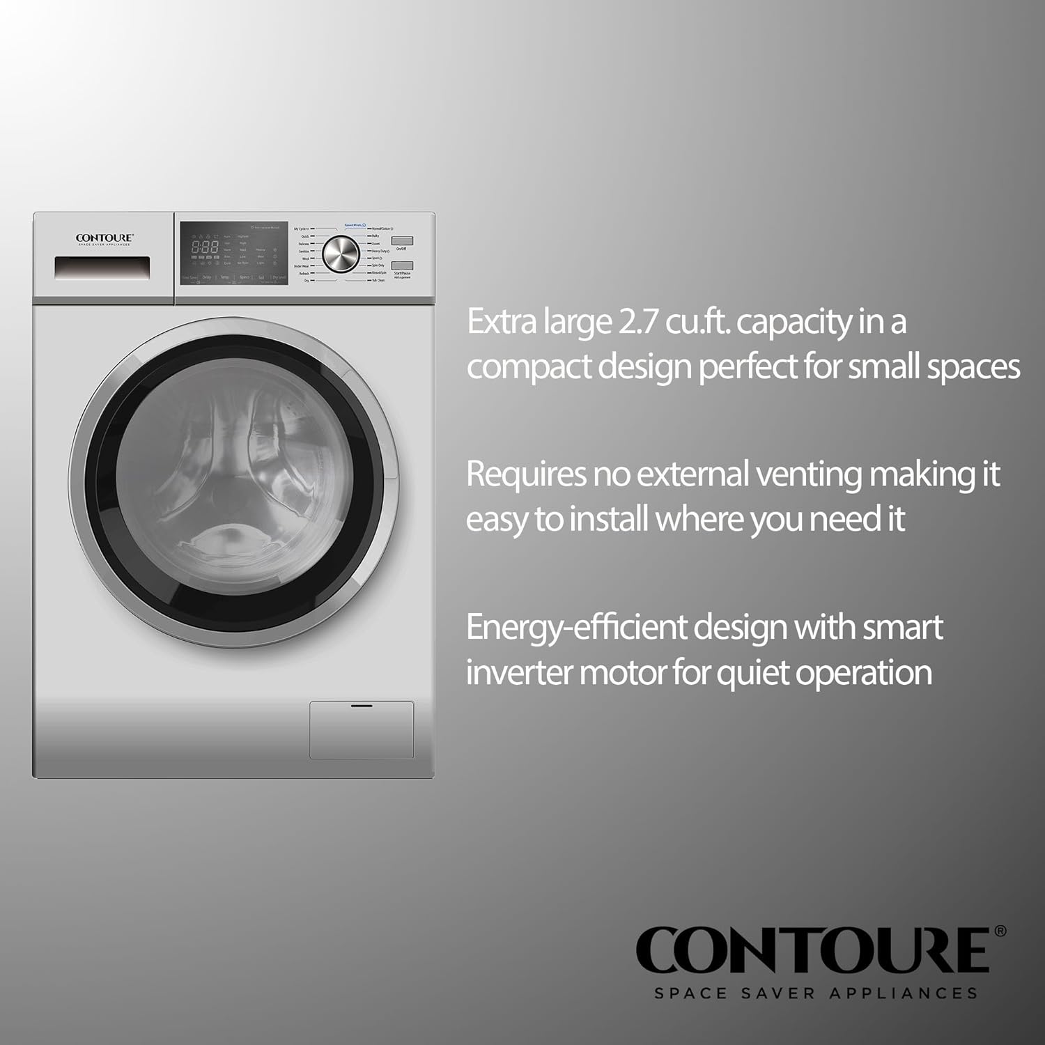 2.7 Cu. Ft. Washer Dryer Combo with Steam, Ventless All-in-One RV Washing Machine, Compact Apartment Size, Titanium Finish, 120V