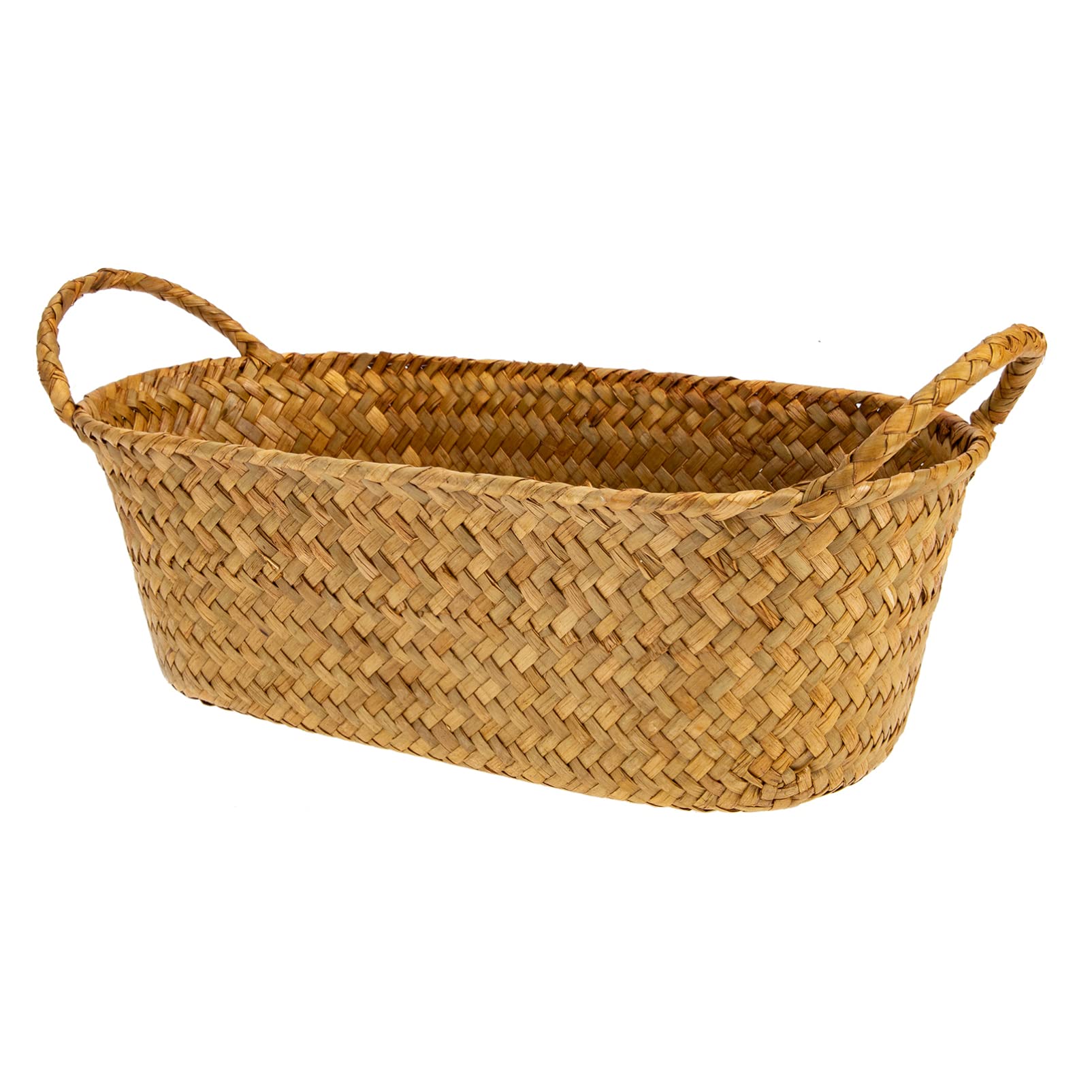 Cabilock Large Capacity Straw Weaving Basket Decorative Sundries Organizer for Desktop Storage for Toys Magazines and Home Break Resistant Stylish Design
