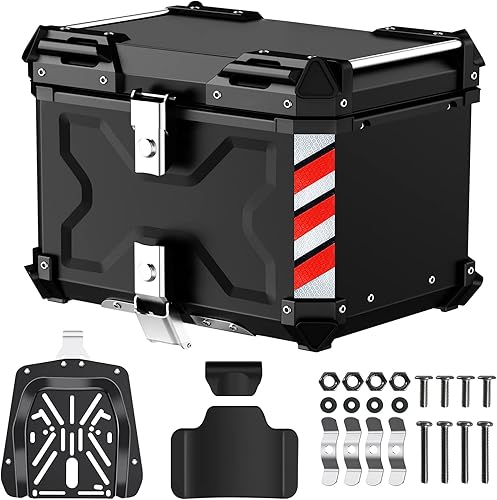 Miniatura 2 de Maleta superior de motocicleta de 45 L, calidad premium Caja de aluminio resistente con cerradura de seguridad para guardar el equipaje del casco,
