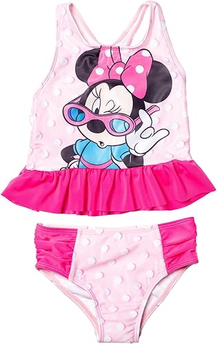 Miniatura 10 de Disney Minnie Mouse - Conjunto de traje de baño con espalda cruzada y parte inferior de bikini para bebés y niñas pequeñas Rosa claro