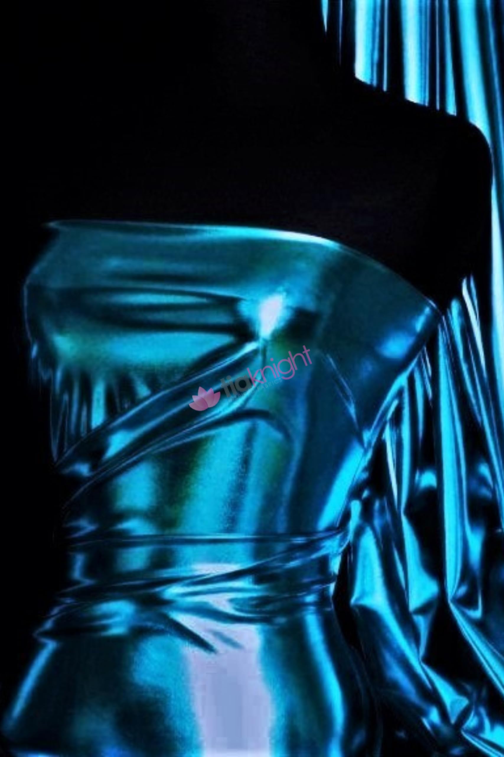Mirror Foil High Shine Liquid Wet Look Stretch Fabric | Stunning Dressmaking & Display Material | Same Day Dispatch | Sold by The Metre | by Tia Knight (Ocean Blue, 1 Metre) — image 1