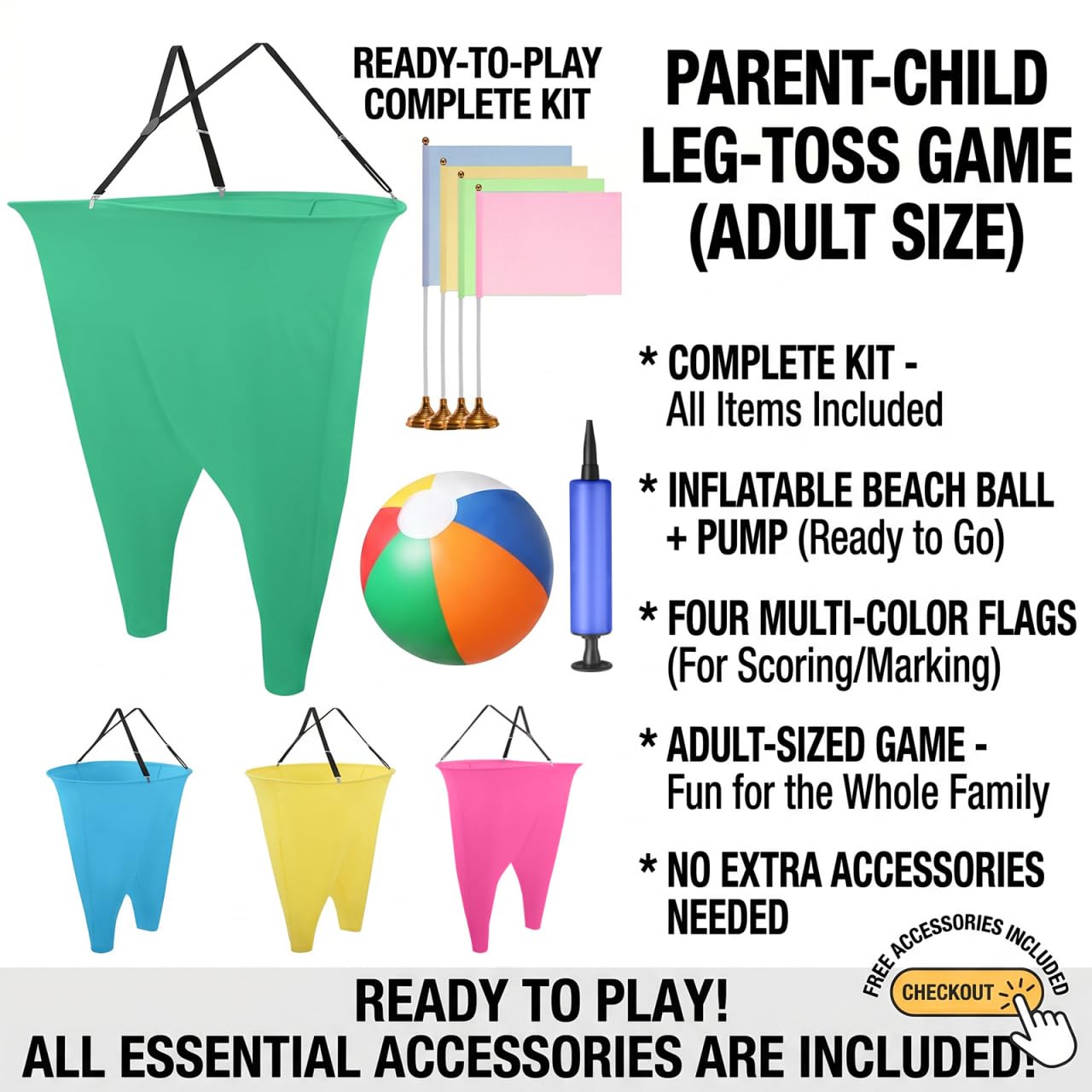 Didiseaon Juego de 4 piezas Granny Pants para patio con 24 bolas, 4 bombas