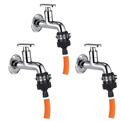Garbnoire Heavy Duty Hose Pipe Fitting Standard Size 1/2 Inch Tap Connector For Garden Water Pipe & Car, Bike Washing Accessories | Universal Adjustable Adapter Suitable Connecting Hose Pipe (Pack of 3)
