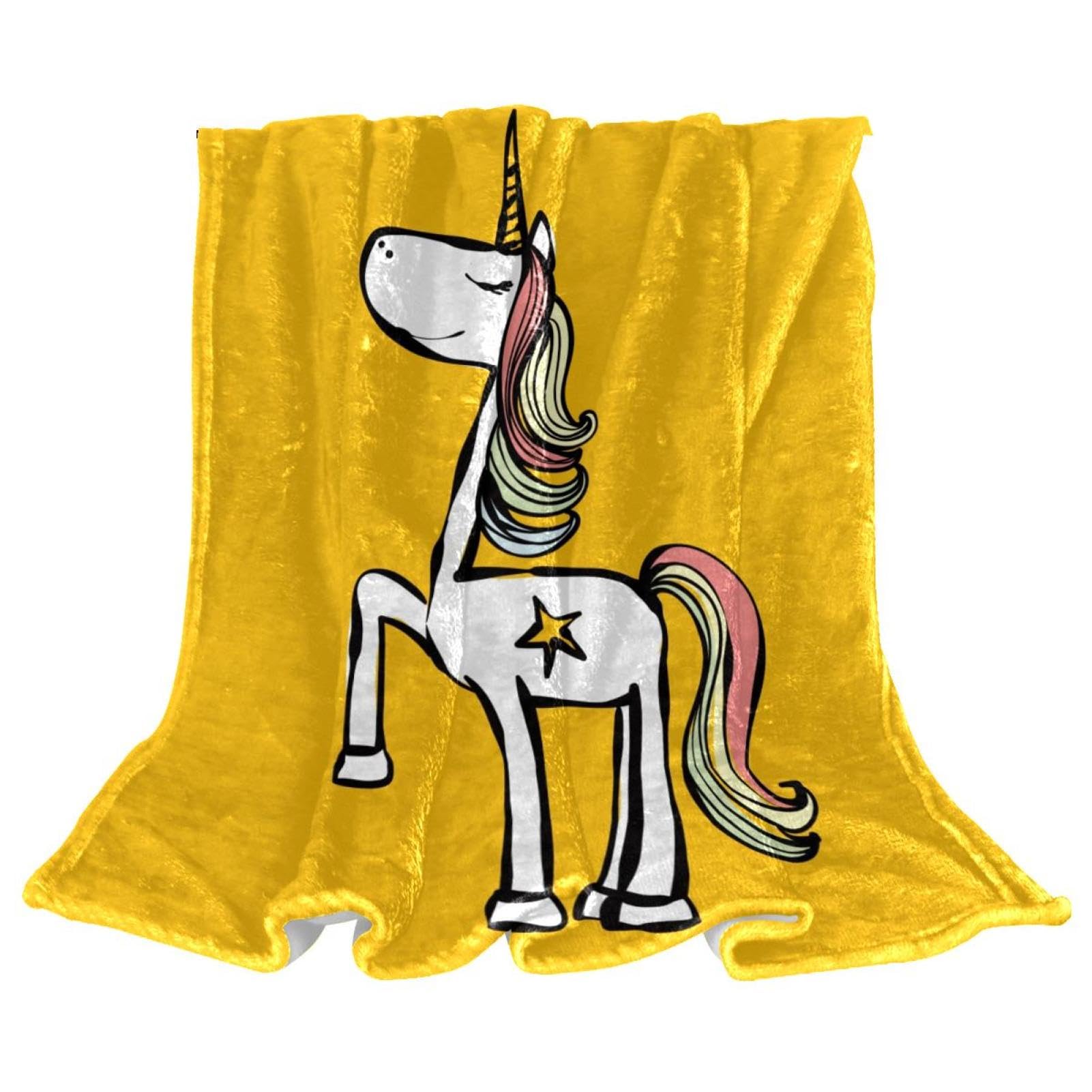 Couverture polaire licorne jaune chaude et ultra douce pour chambre et bureau