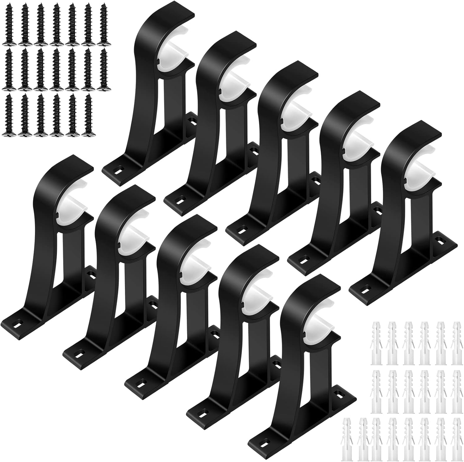 TOKPLNU Curtain Rod Bracket, Heavy Duty Curtain Rods Holders Black Rod Hooks Hangers for Wall Brackets Drapery Support Fit for 1 Inch Drape Rods, 10 Pack