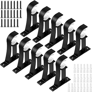 KOLAKO Curtain Rod Bracket, 10 Pack Heavy Duty Curtain Rod Holders, Black Rods Hooks Hangers for Wall, Drapery Rod Support Brackets for 1 Inch Drape Poles
