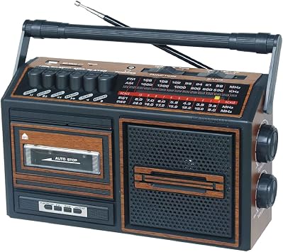 Retro Tape Switch AM/FM Radio, 2 Speakers, USB Lightweight Dual Full Range High Bass Speaker Micro SD for Family Reunion Travel