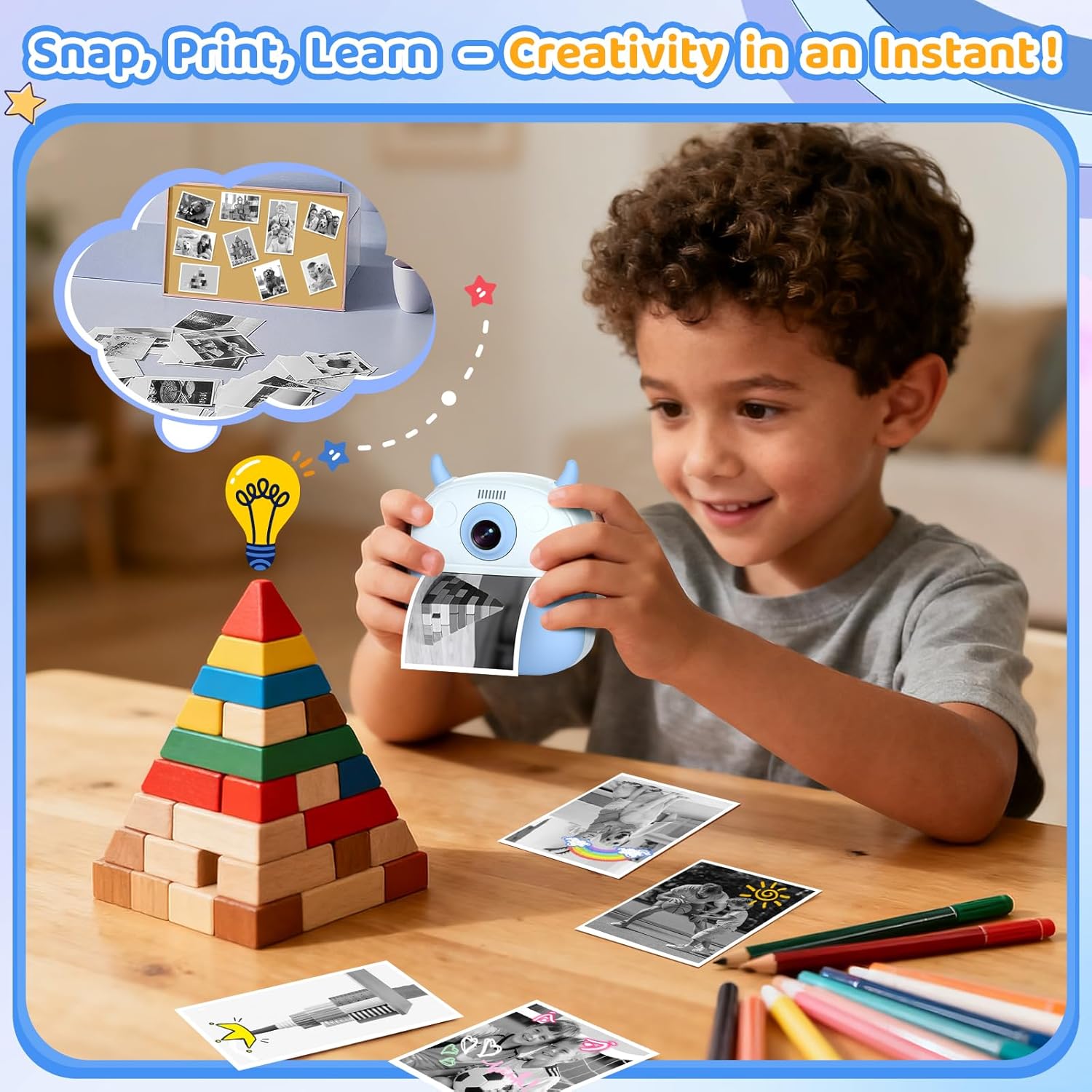 Kids Camera Instant Print, Birthday Gift for Kids Age 3-12, Selfie Digital Camera with 1080P Video & 2.4" Screen, Toddler Camera for 4 5 6 7 8 9 Year Old Boys Girls