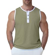 Susclude Mens Henley Tank Tops Summer Cotton Muscle Shirts Sleeveless Gym Casual Tee Acid Wash Workout Beach Loose Fit Top
