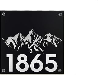 Modern House Sign Square with Black Aluminum (ACP) and Silver Fiber Laser Engraved Designs/Fonts- Home Address - Plaque - Mountains