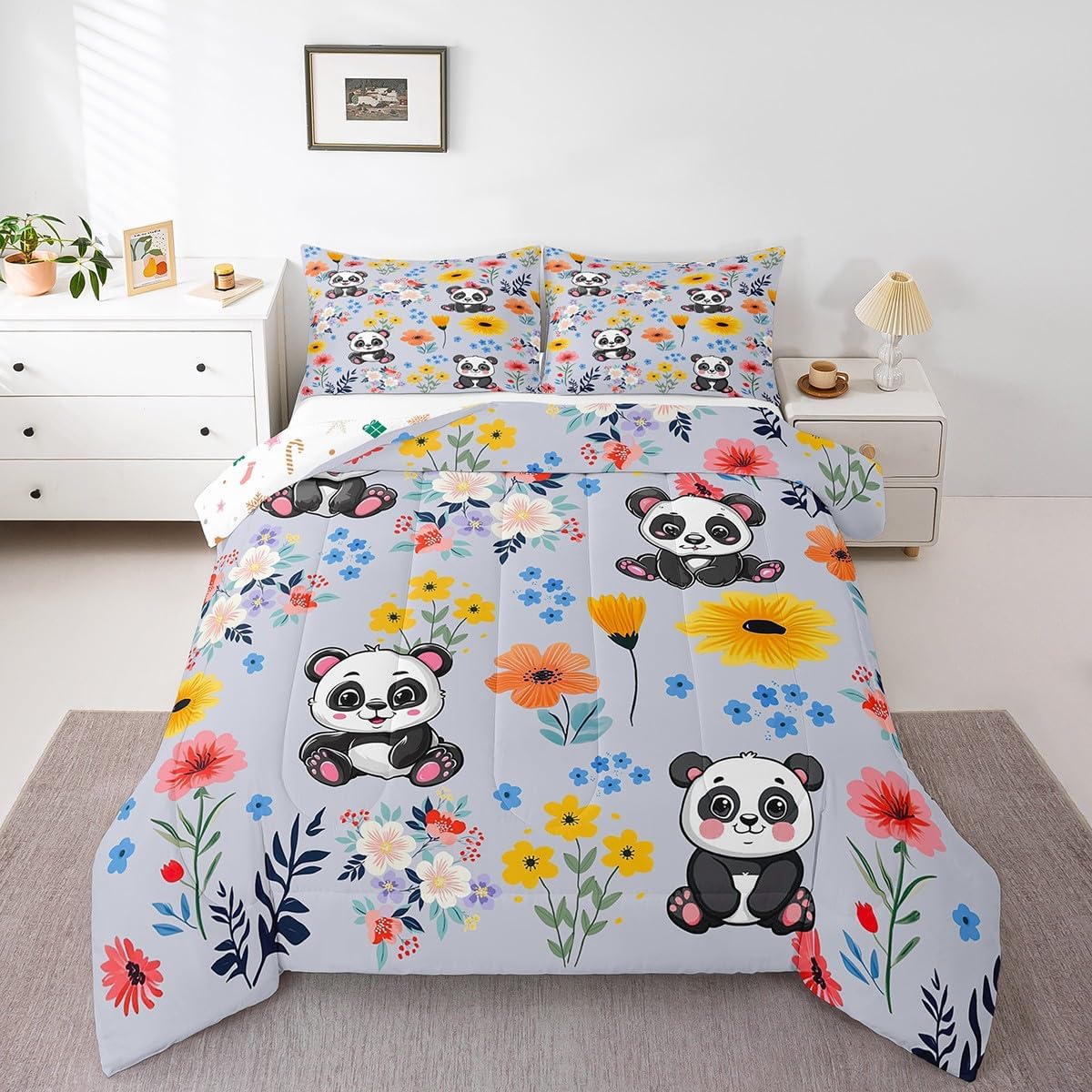 Erosebridal Giraffe Comforter Set Cute Giraffes Bedding Toddler Size for Girls Kids Teens Kawaii Cartoon Floral 2Pcs Bedding Sets, 3D Animal Print Duvet Set with 1 Pillowcase, Christmas Reverse