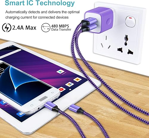 Miniatura 5 de Cargador Android, paquete de 2 cargadores rápidos para teléfono Android de carga rápida de 6 pies, cable de carga micro USB para Samsung Galaxy S5