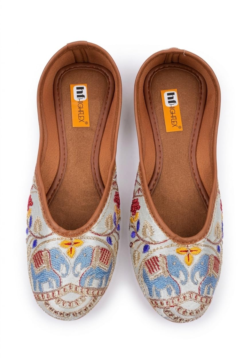 Kavish Collections Women's Punjabi Jutti, Multicolor, Embroidered with Mirror Work-image-22