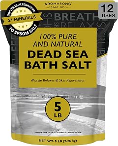 Aromasong Dead Sea Bath Salt - 100% Pure & Natural Dead Sea Salts for Soaking Fine Grain 5 LB - Bulk Resealable Pack - Used for Body wash Scrub - Soak for Women & Men.
