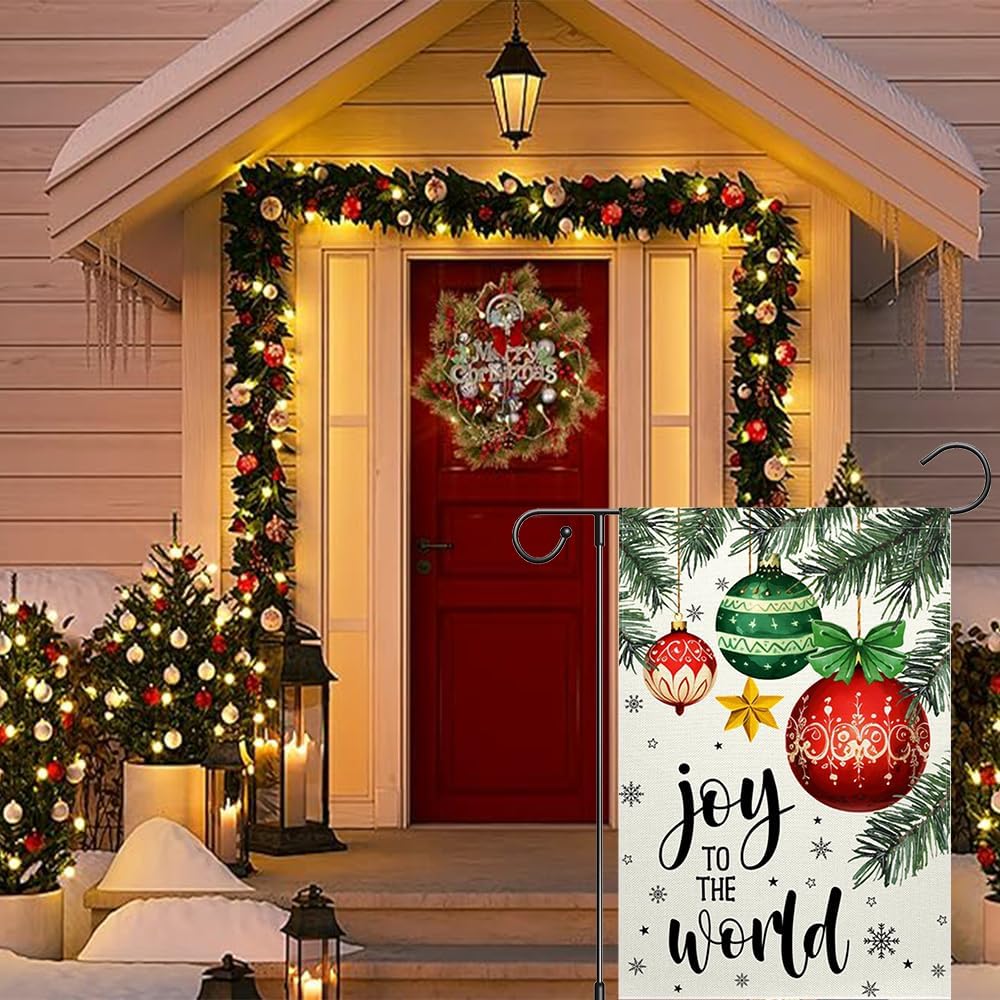 ChloropLastid Christmas Garden Flag 12x18 Inch Joy To The World Winter Outdoor Yard Flag Double Sided Small Burlap Family Xmas Balls Holiday Yard Outside Decorative Flag (Beige) - Image 4