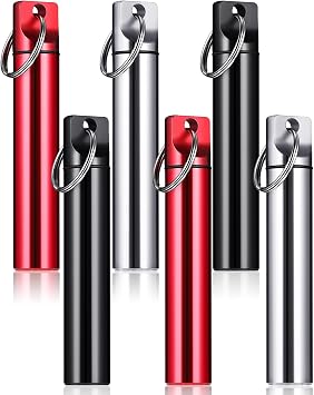 Pelopy 6 Pcs Metal Portable Toothpick Holder Dispenser Aluminum Alloy Pocket Toothpick Holder Box Small Toothpick Case Toothpicks Container with Keychain for Camping Travel Picnic Purse, 3 Colors