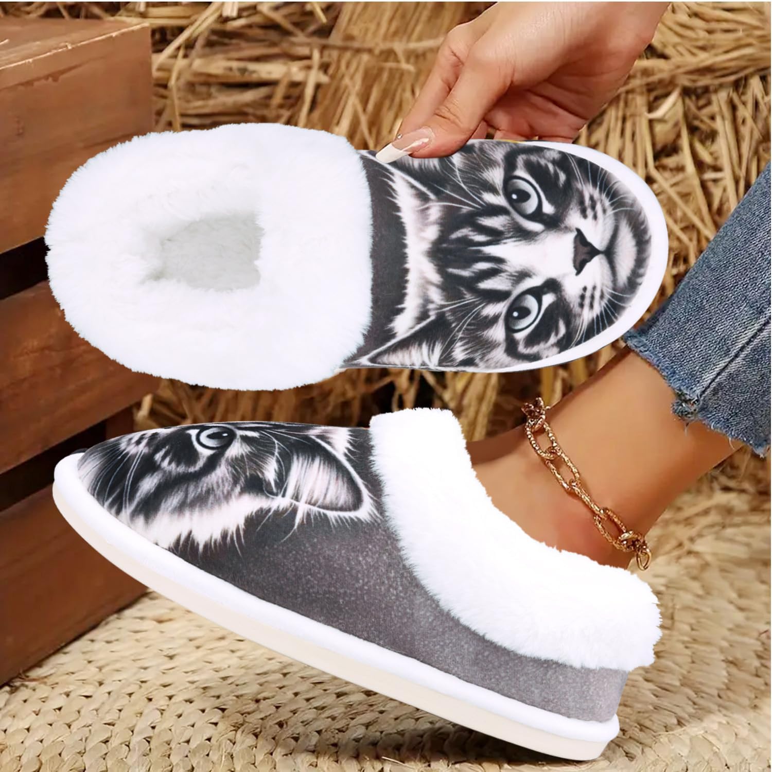Cat Slippers for Women, Cozy Indoor Bedroom House Shoes