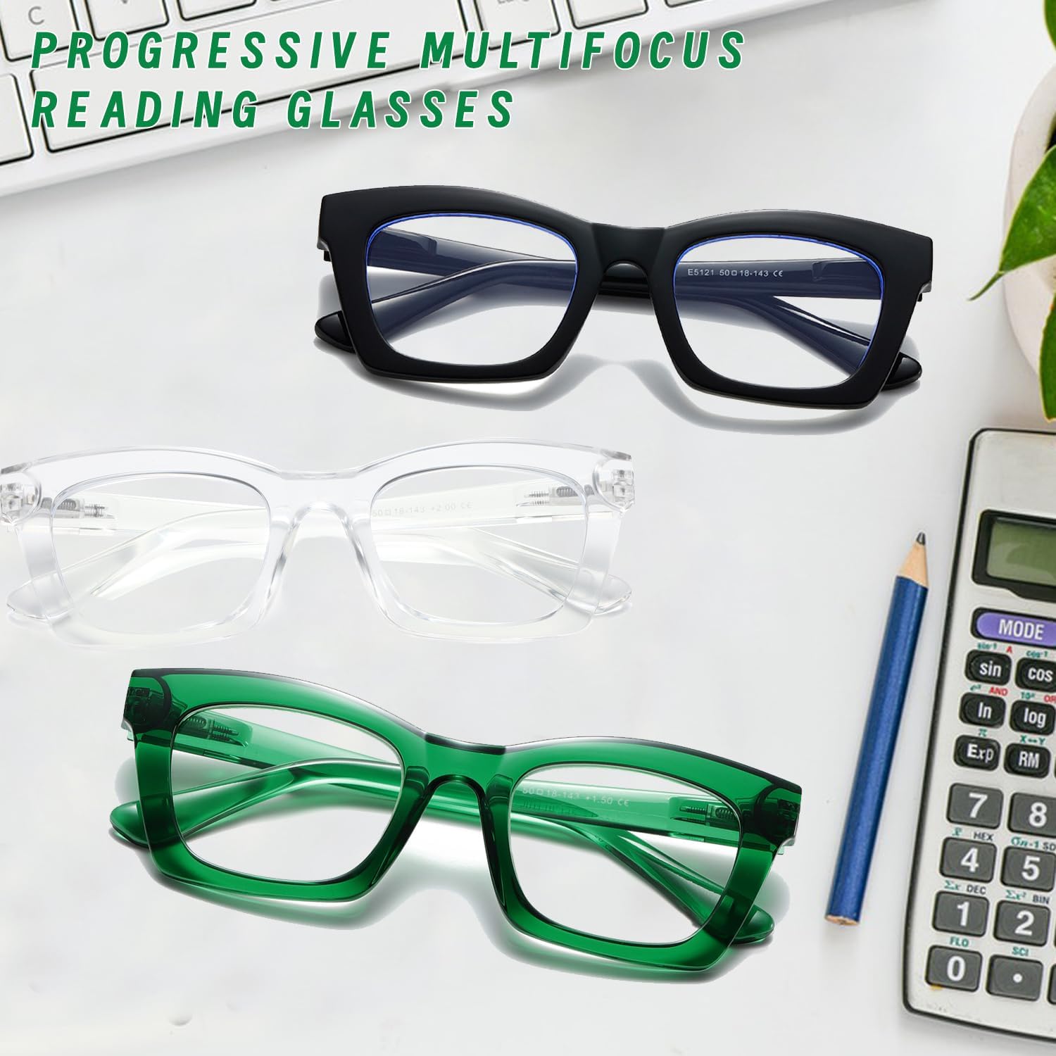Hubeye Progressive Reading Glasses For Women Oprah Style Blue Light Blocking Computer Multifocus Square Reader - Image 7