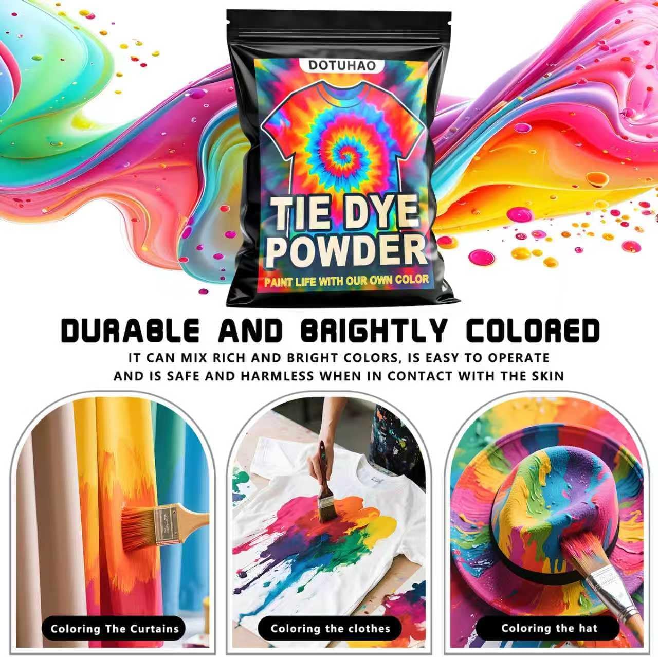 Tie Dye Powder, Yellow Fabric Dye, Tie Dyes for Clothes, Creative Dyes for Clothes, Perfect for Arts & Crafts, DIY Fabric Art (Yellow, 4 OZ)