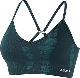 AUROLA Serpent Women's Seamless Strappy Sports Bra Workout Top | Removable Pads, Adjustable Strappy Back, Open Back Design, Light Support, Deep V Neck, Stretch Fabric, Yoga, Pilates Bra