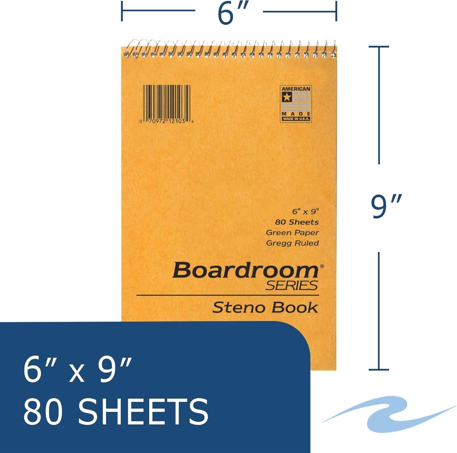 Roaring Spring Spiral Steno Pad, 6"x9", 12-Pack, Gregg Ruled, 80 Sheets 15lb Green Paper Per Book, Proudly Made in The USA!, Snag Proof Wire, Stiff Board Covers