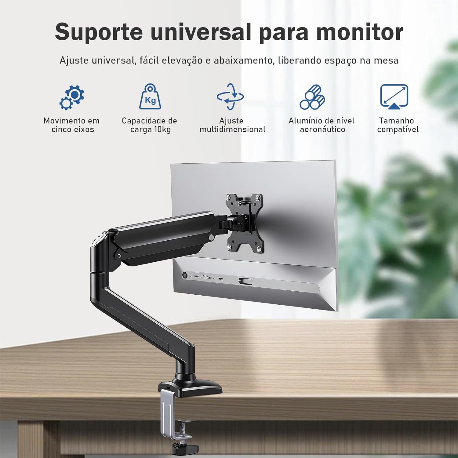 Suporte Articulado de Mesa para Monitor, Adequado para Telas de 17-34 Polegadas, Suportar até 10kg