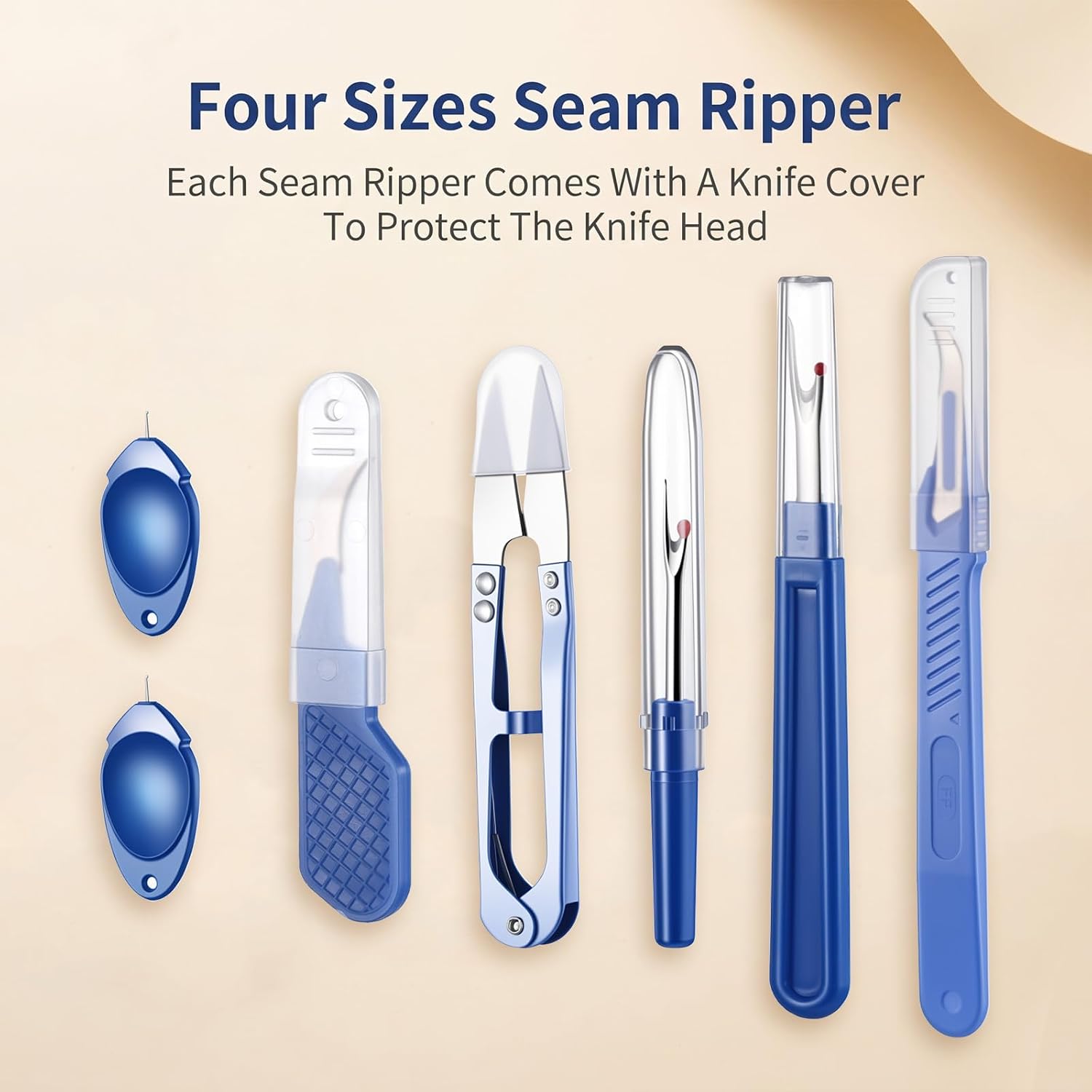 Gjinxi Seam Rippers Sewing Set Stitch Remover Tools 2 Big 2 Small Thread Ripper with Automatic Needle Threader Trimming Scissor for Fabric Quilting Dressmaking DIY Craft Needle Work Sewing Clothes