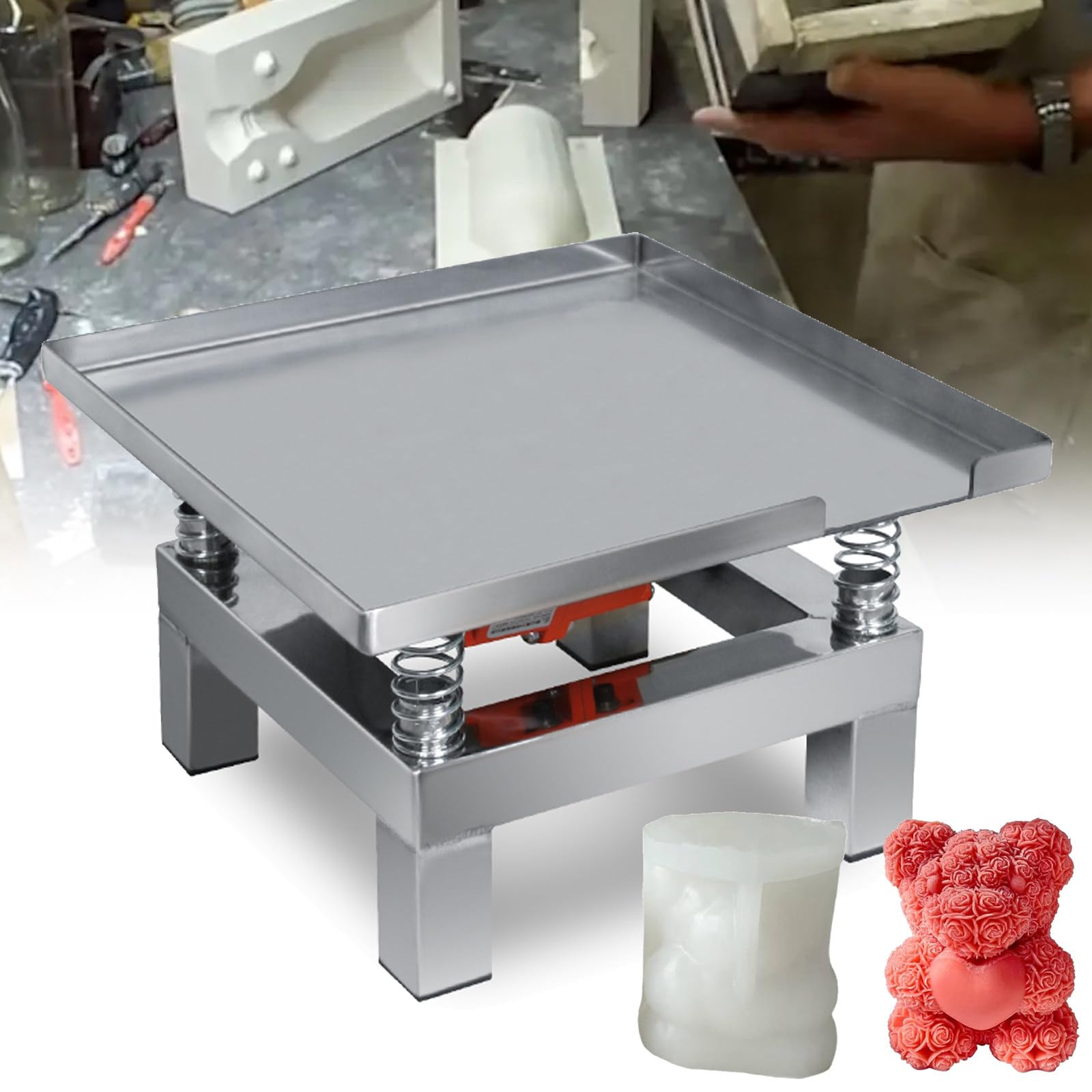 Tavolo Vibrante per Calcestruzzo in Acciaio Inossidabile, Banco di Prova Vibrante 13,8X13,8", Agitatore per Gesso Modello, per La Produzione di Cioccolato, Riempimento di Stampi,220V