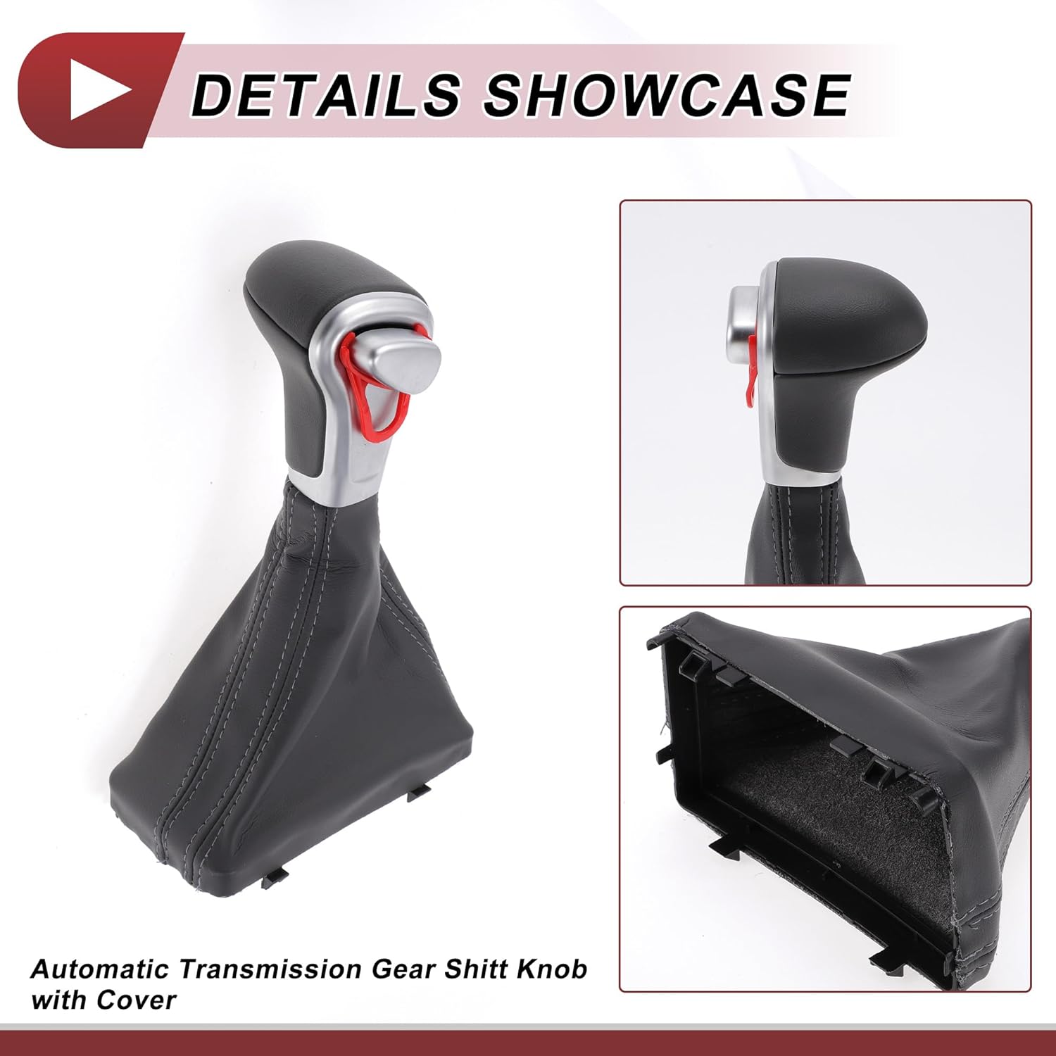 Automatic Gear Shifter Knob with Cover for Audi A4 2009-2014 Plastic Faux Leather Automotive Gearbox Stick Shifter Lever Knob Gray