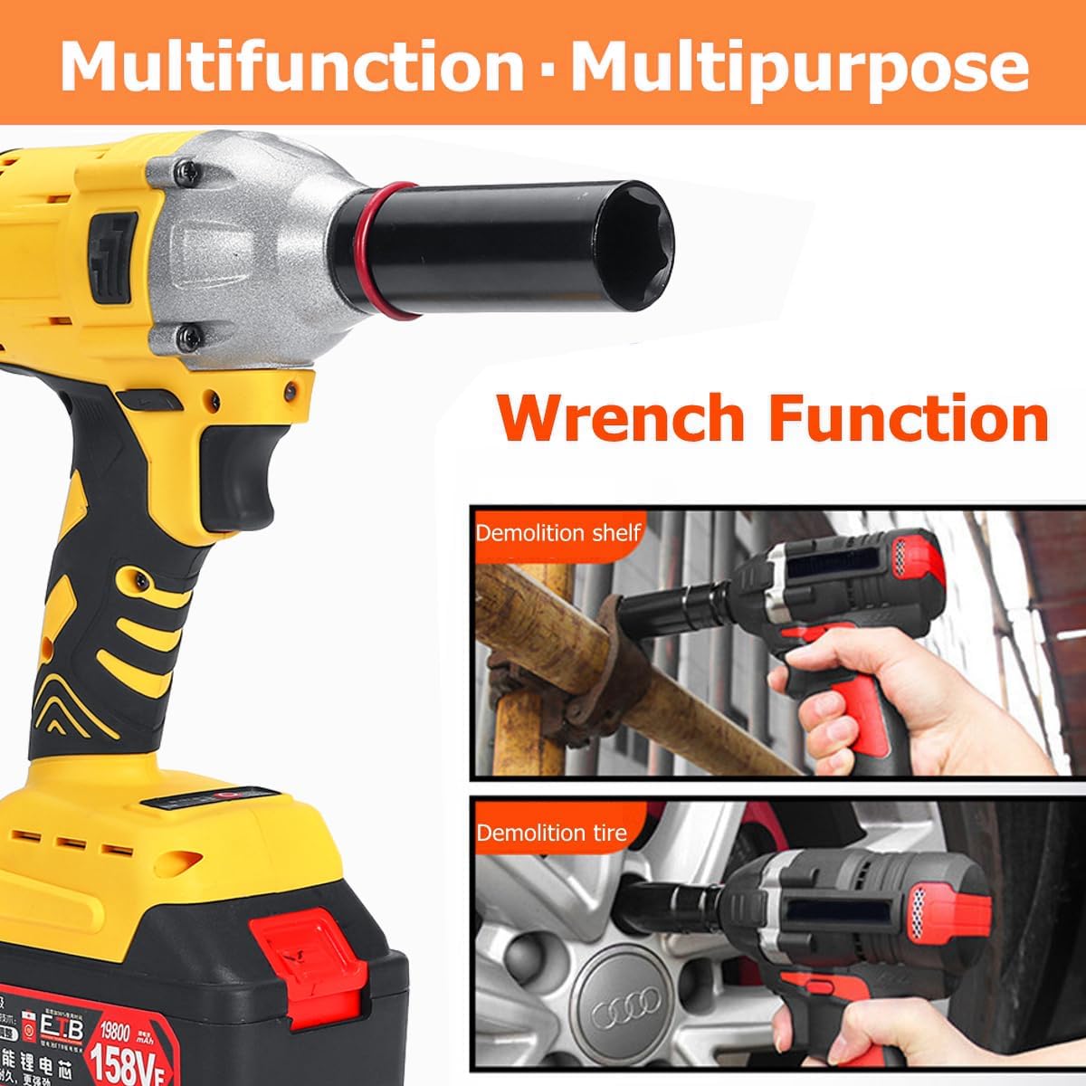 158VF 19800mAh Cordless Brushless Impact Wrench Power Driver Electric Wrench Socket Battery Hand Drill Installation Power Tools