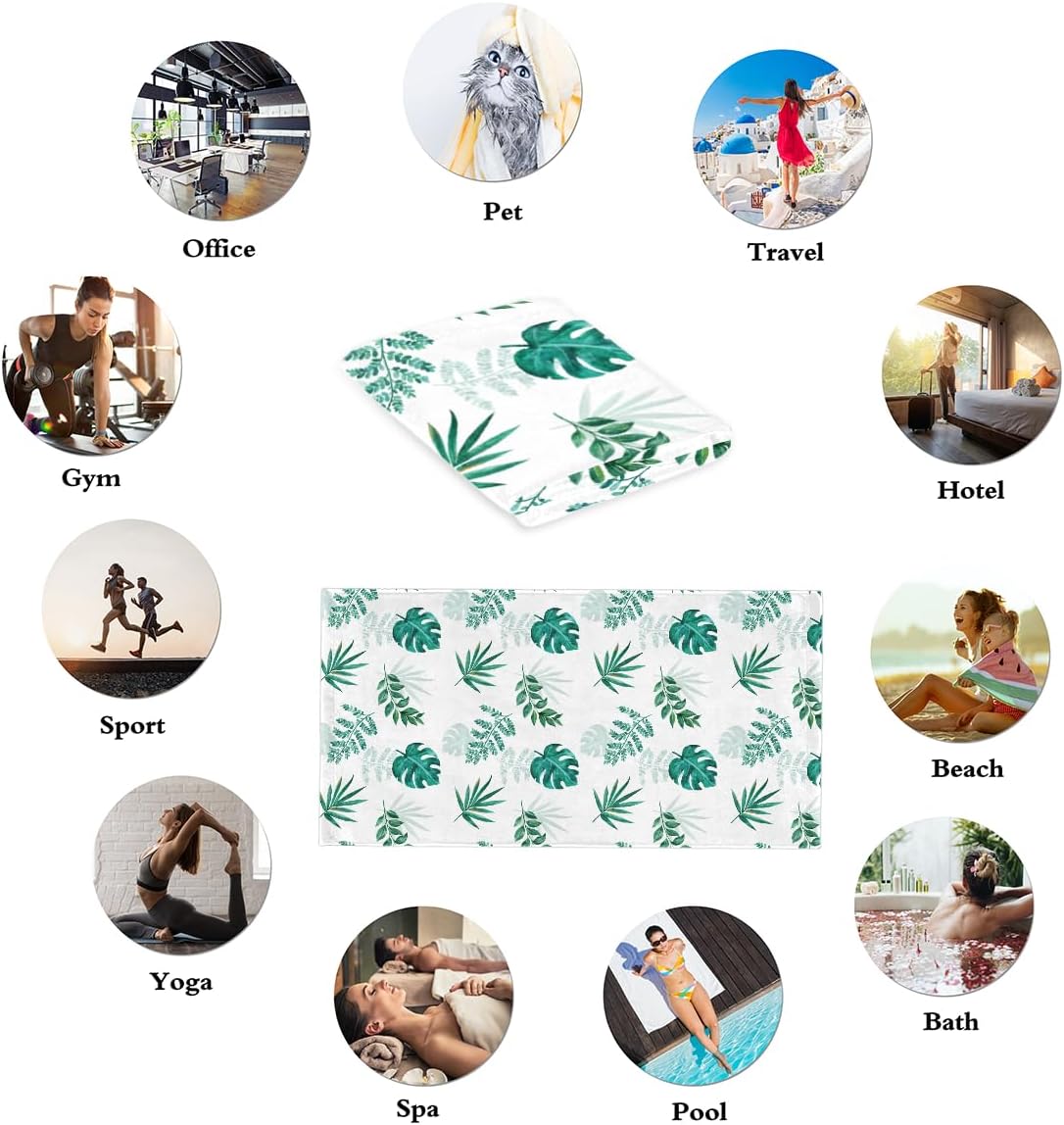 Cotton Soft Bath Hand Towels Set of 2 for Kids Women Men Girls Boy Turquoise Teal Palm Leaves Soft Face Towel Bathroom Hand Towels of Bathroom Hotel Spa Kitchen Decorative Towels 28.3 X 14.4 Inch - Image 5
