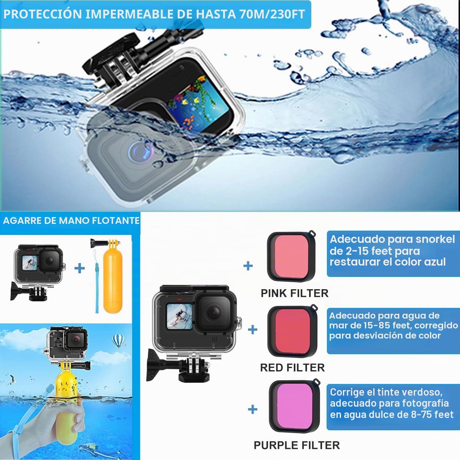 Accesorios para GoPro Hero 13 Black, Saprdii Funda Protectora Impermeable, Carcasa Impermeable, Accesorios para Buceo, Varilla Selfie Filtro y más, Kit de Accesorios para GoPro Hero 13