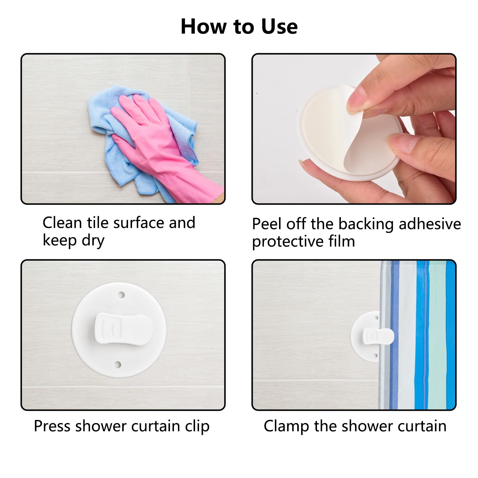 Bansusu Shower Curtain Clips, 8PCS Clips To Wall With Water Guard Self-adhesive Weight Clip For Hanging Camper Christmas Decor Home Indoor And Outdoor, White (23M03LX0021