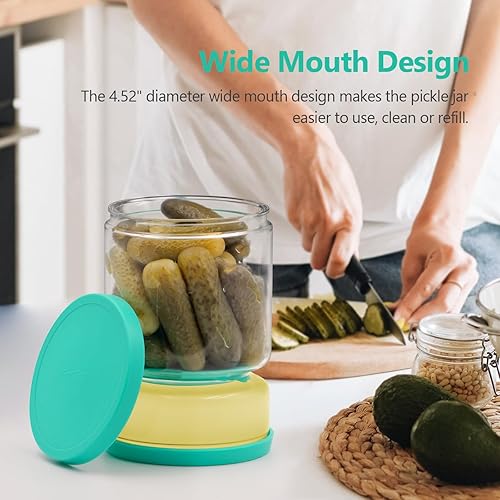Miniatura 5 de ForTidy Tarro de cristal para pepinillos con colador abatible, recipiente hermético, organizador de cocina de 50.72 onzas, tarro de reloj de arena