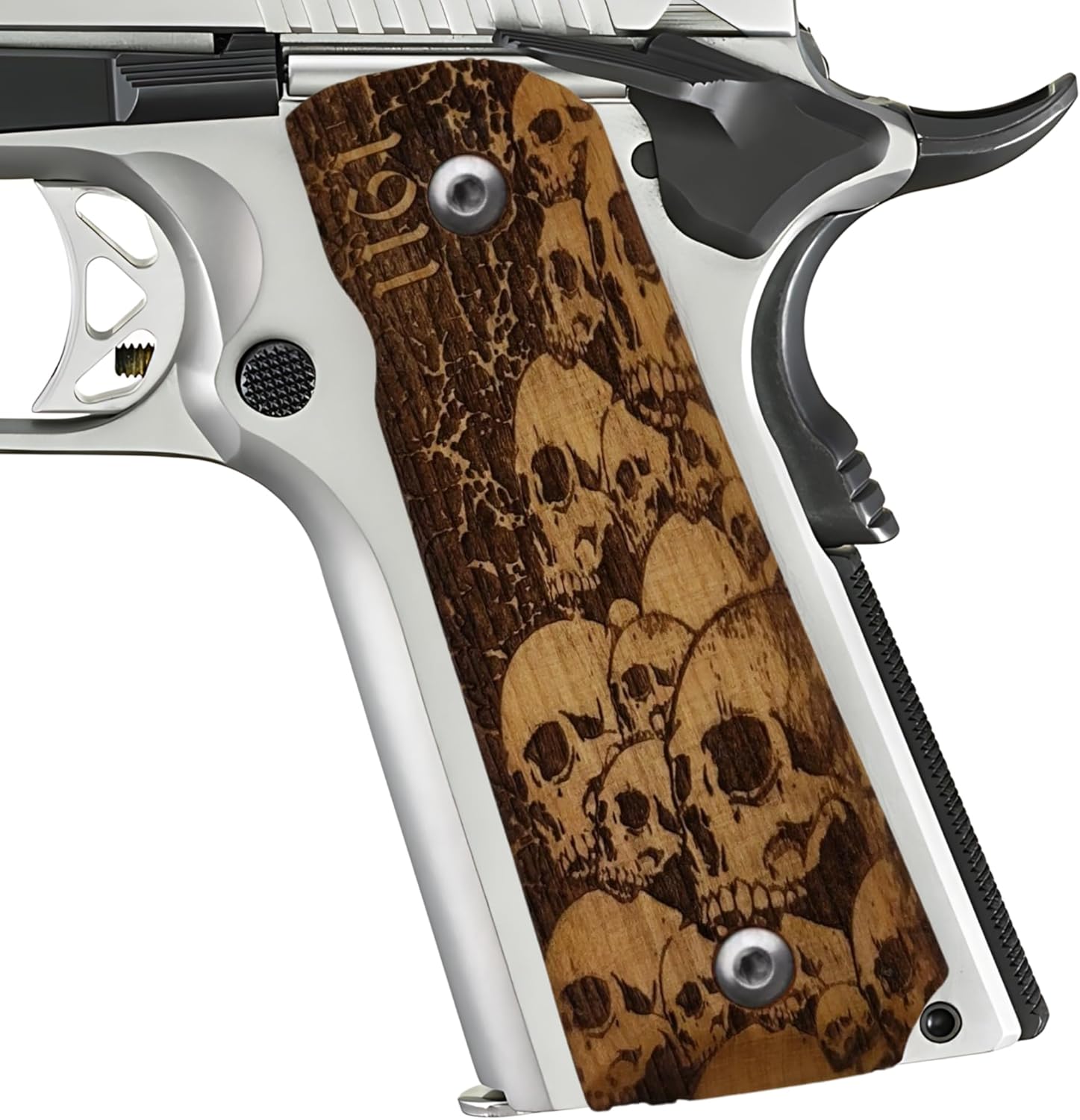 1911 Skull Heads 2024 Selection Wooden Grips for 1911 Pistols, 1911 Accessories
