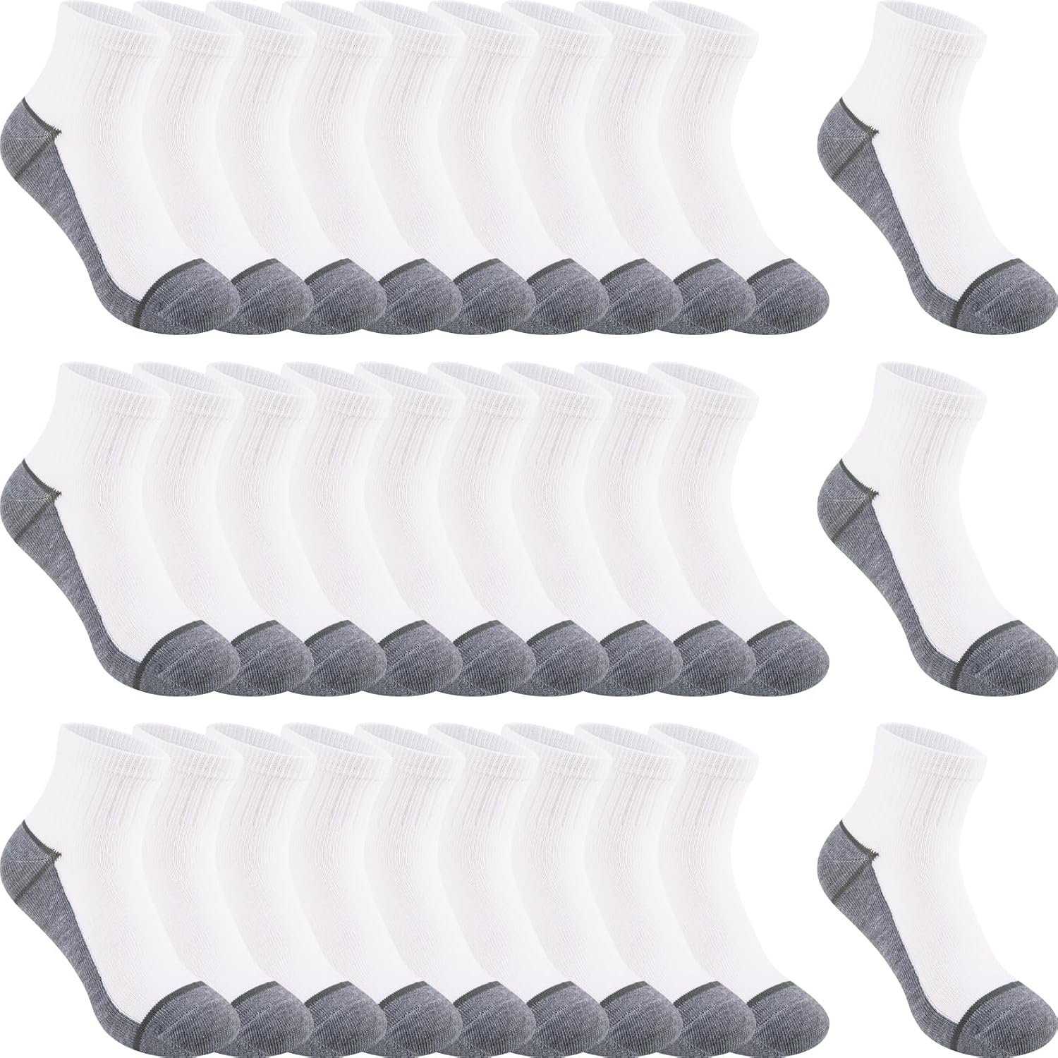 30 Pairs Ankle Socks For Little Boys 4-12 Years Old | Thin, Breathable Athletic Black/White/Grey Kids Socks Bulk Pack