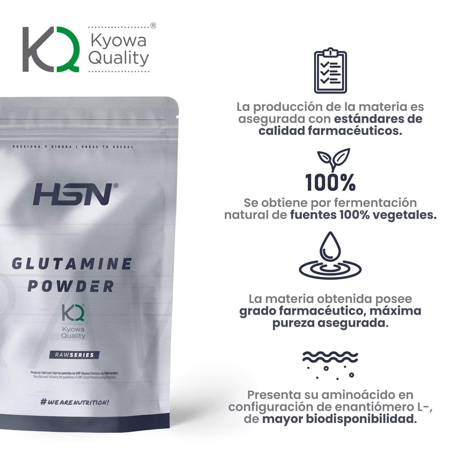 Glutamina Kyowa - Máxima Pureza - en Polvo de HSN | Sin Sabor 500 g = 100 Tomas por Envase 100% Pura L-Glutamina Micronizada | No-GMO, Vegano, Sin Gluten