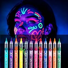 12 Pieces Glow In The Dark Face Body Markers, Waterproof & Skin-Safe Face Paint Pens for Adult Halloween, Music Festivals Parties