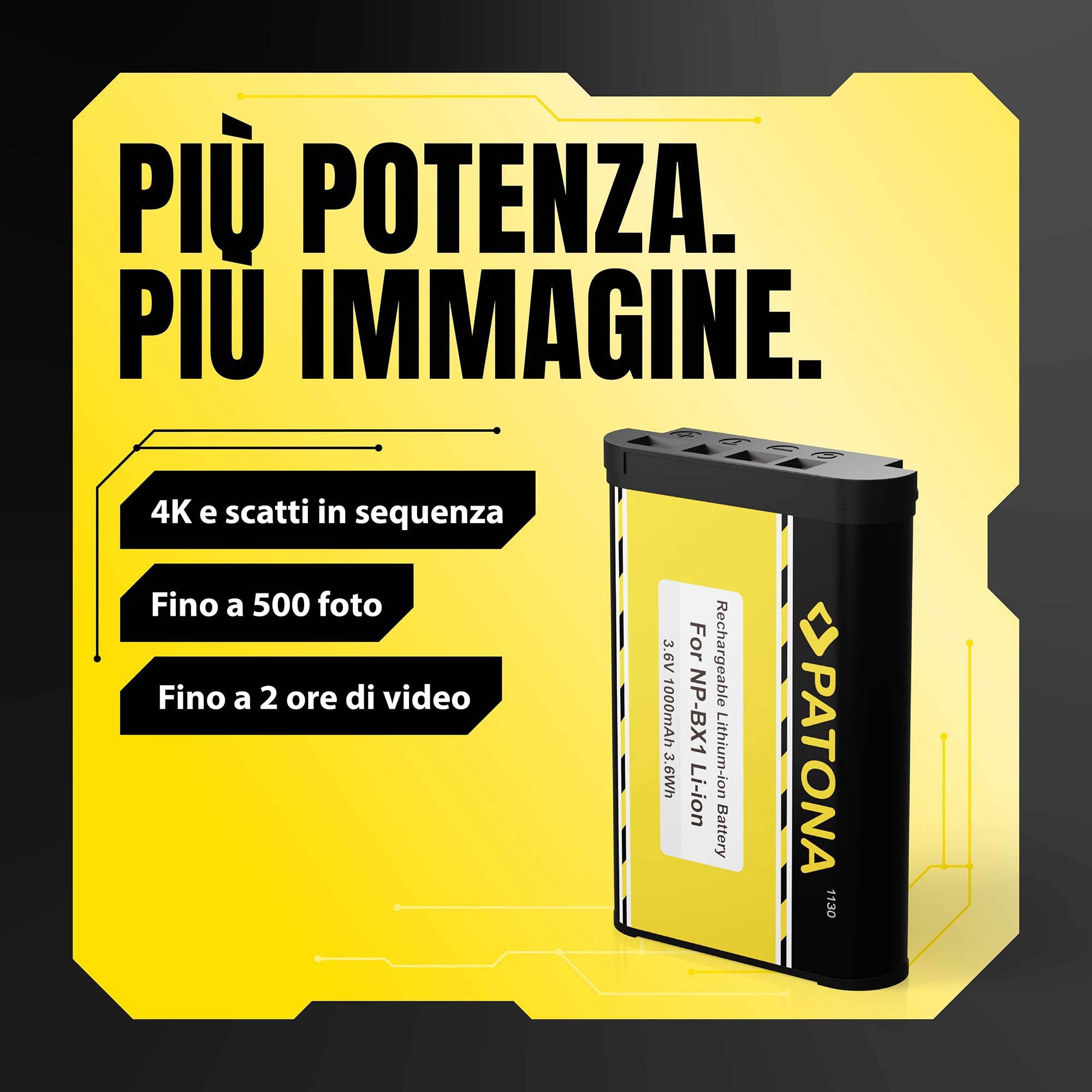 PATONA NP-BX1 Batteria 1000mAh compatibile con Sony CyberShot DSC RX1 RX100 II III IV V VI VII HX50 HX60 HX80 HX90 HX99 HX400V WX300 WX500 HDR AS50 CX240 NPBX1 NP BX1