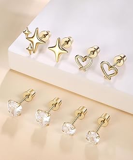 Stainless Steel Hypoallergenic Earrings for Girls Toddler Kids Baby Screw Flat Back Stud Earrings Set for Teen Jewelry