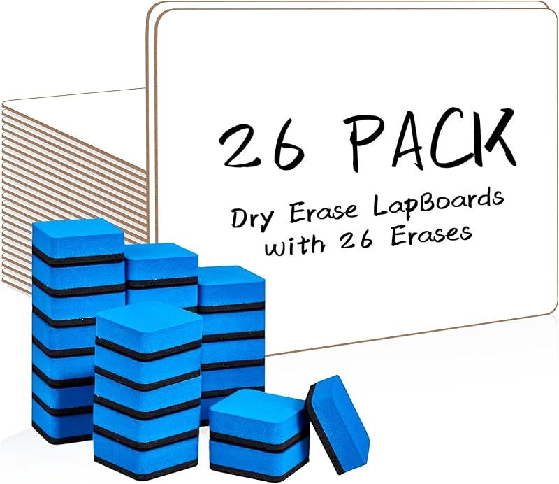26 Pack Double Sided Dry Erase Boards with 26 Erasers, 12.5 x 9 Inch | Double-Sided Reusable Small White Board, Smooth Writing & Wipe-Clean Design, Portable Study Whiteboard