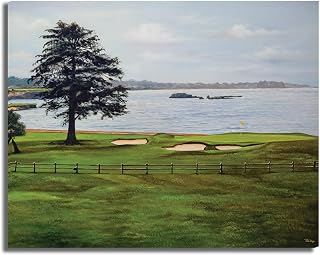 Pebble Beach Golf Links Course Club AT&T Pro-Am Hole 18 PGA Oil Painting Art Print 19RiOil on 18x24 Stretched Gallery Wrap Canvas Frame